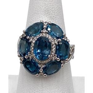 925 Sterling Silver JTV Ring London Blue Topaz Cluster 7 Size